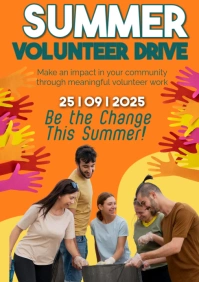 Orange Joyful Summer Volunteer Drive A1 template