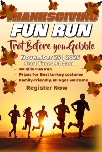 Orange Joyful Thanksgiving Fun Run Poster Póster template