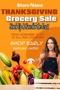Orange Joyful Thanksgiving Grocery Sale Poster template