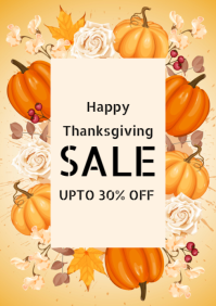 Orange Joyful Thanksgiving Sale Discount Event Template A4
