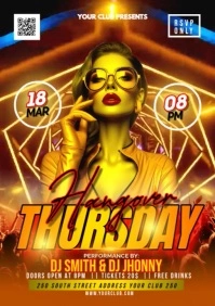 Orange Joyful Thursday Night Party Video Flyer A4 template