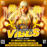 Orange Joyful Tuesday Night Party Square Video Quadrato (1:1) template