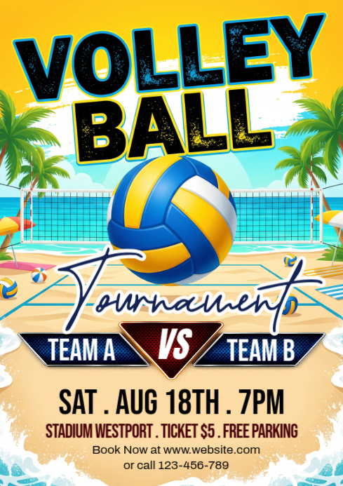 Orange Volleyball Tournament A4 Template | PosterMyWall