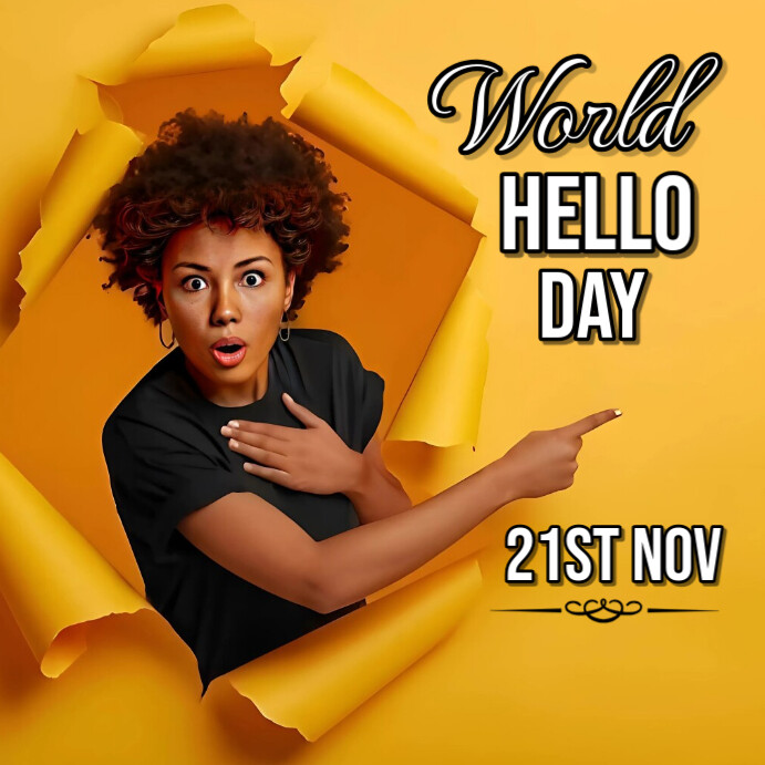 Orange Joyful World Hello Day Instagram Post Template | PosterMyWall