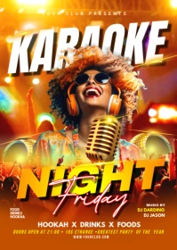 Orange Karaoke Night Party Flyer A6 template