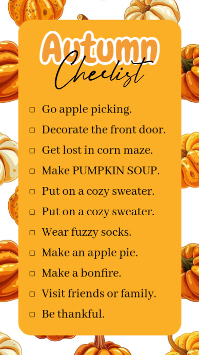 Orange List-based Autumn Checklist Digital Display (9:16) template