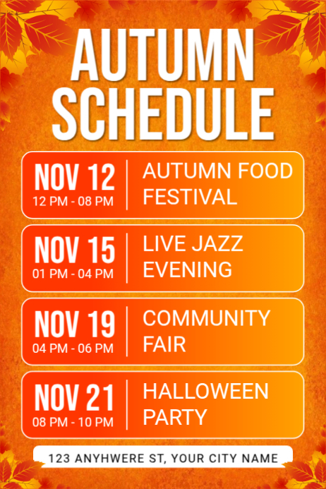 Orange List-based Autumn Schedule Poster template