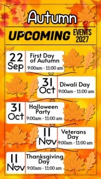 Orange List-based Autumn Upcoming Events  Instagram Story template