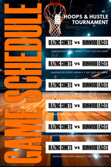 Orange List-based Basketball Tournament Schedule Poster template