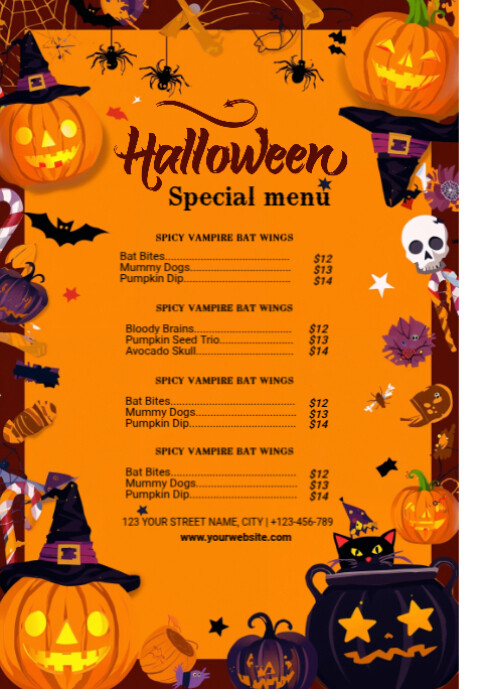 Orange List-based Halloween Menu Template A6