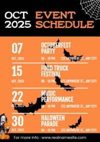Orange List-based Halloween Schedule A4 template