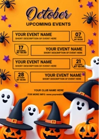 Orange List-based October Upcoming Events Calendar  A6 template