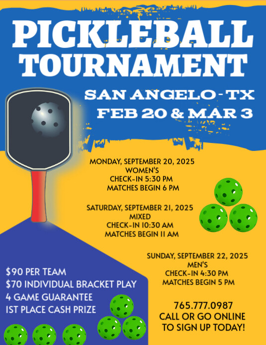 Orange List-based Pickleball Tournament  Flyer (us Letter) template