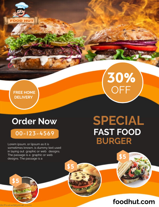 Orange List-based Restaurant Menu Special Fas Flyer (US Letter) template