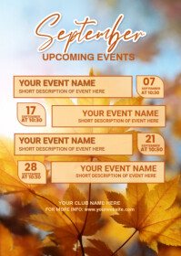 Orange List-based September Upcoming Events Calendar  A6 template