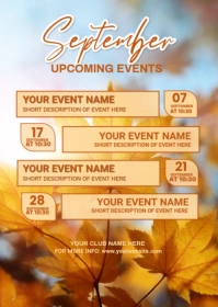 Orange List-based September Upcoming Events Calendar  A6 template