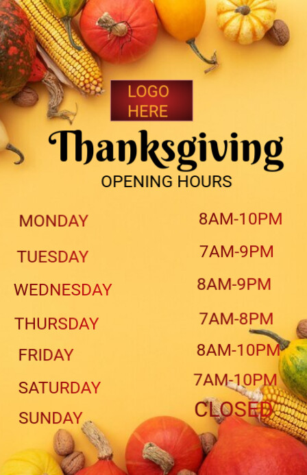 Orange List-based Thanksgiving Opening Hours  Tabloid 小报 template
