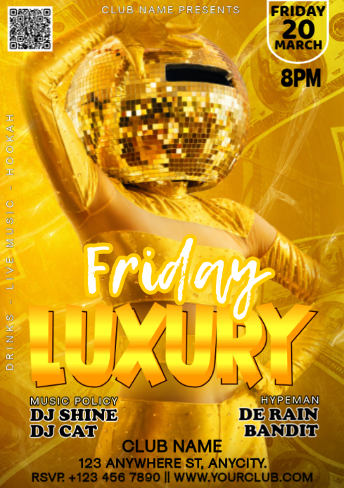Orange Luxury Friday Night Party Invitation Social Media Event A4 ...