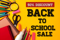 Orange Maximalist Back To School Sale Poster template