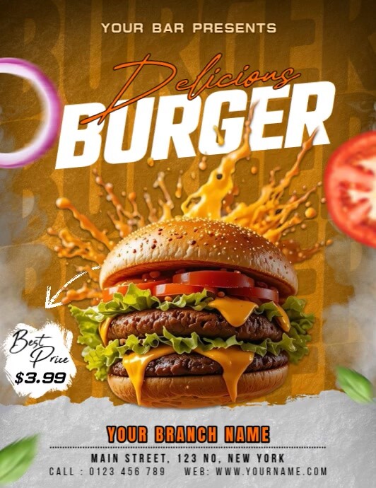 Orange Maximalist Burger  Flyer (us Letter) Pamflet (VSA Brief) template