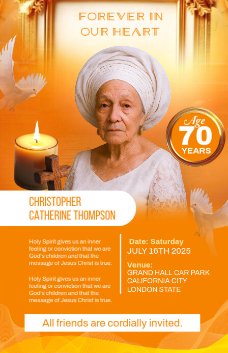 Orange Maximalist Burial Invitation Template Design Tabloid Tablóide