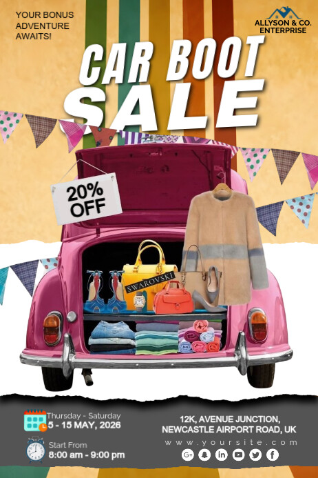 Orange Maximalist Car Boot Sale Advert Poster Cartaz template