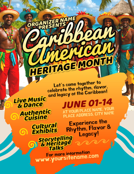 Orange Maximalist Caribbean American Heritage Month  Flyer (us Letter) template