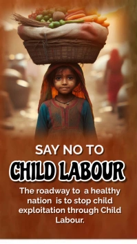 Orange Maximalist Child Labor Poster Digital งานแสดงผลงานแบบดิจิทัล (9:16) template
