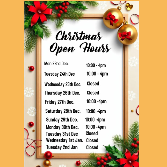 Holiday Hours Example Copy of Orange Maximalist Christmas Business Hours Flyer Instagram Post ...