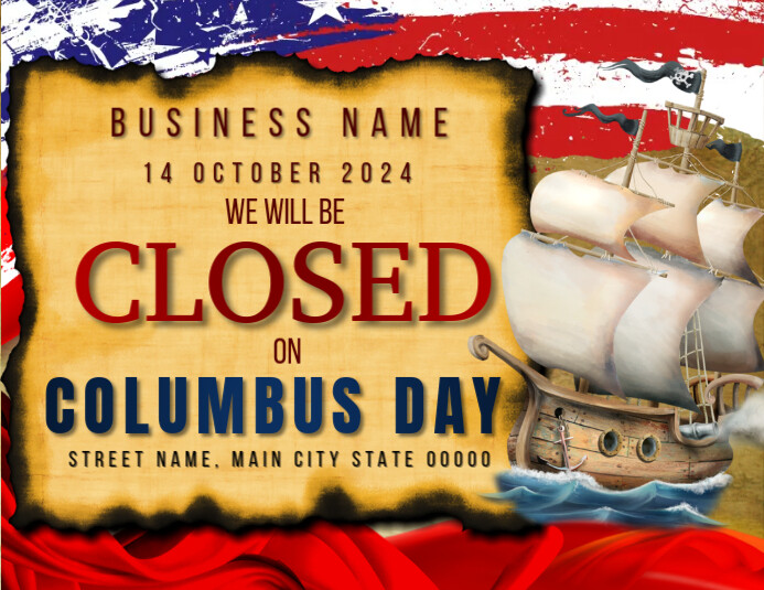 Orange Maximalist Closed Columbus Day Flyer ( template