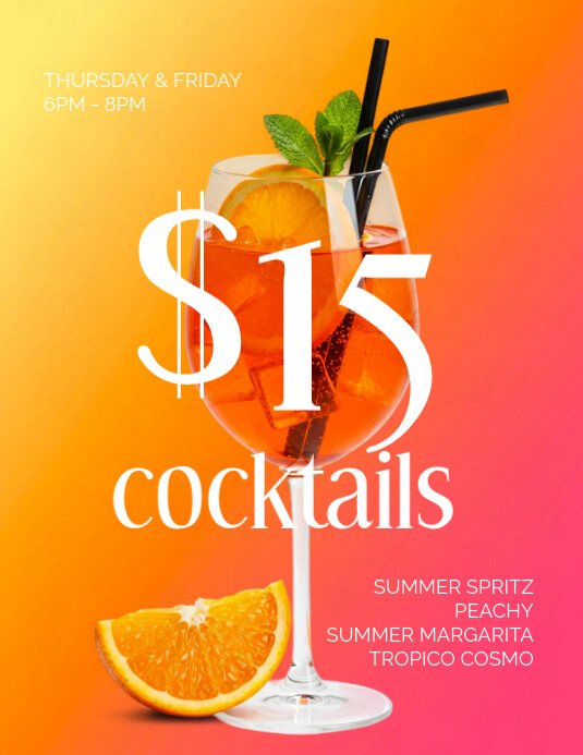 Orange Maximalist Cocktail Flyer (us Letter) Pamflet (VSA Brief) template