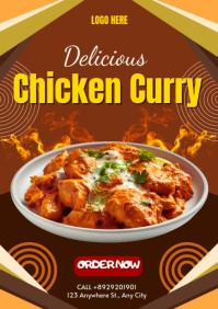Orange Maximalist Delicious Chicken Curry A4 template