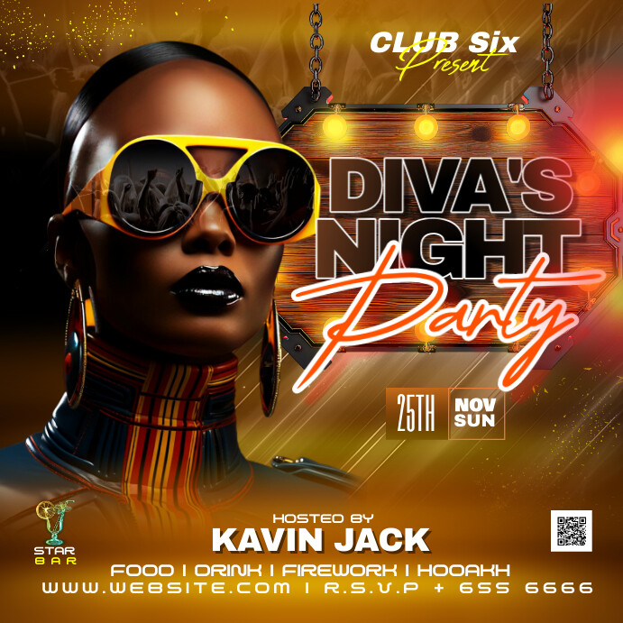 Orange Maximalist Diva's Night Party Square ( Kwadrat (1:1) template
