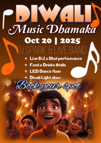 Orange Diwali Music Event A2 Template