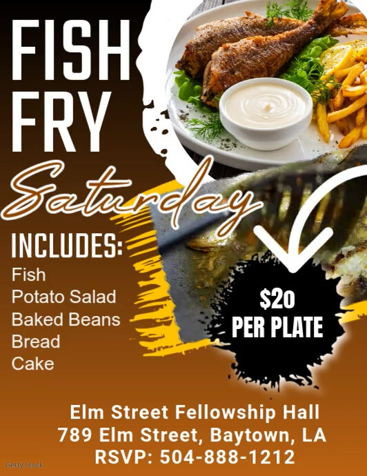 Copy of Orange Maximalist Fish Fry Flyer (us Letter) | PosterMyWall