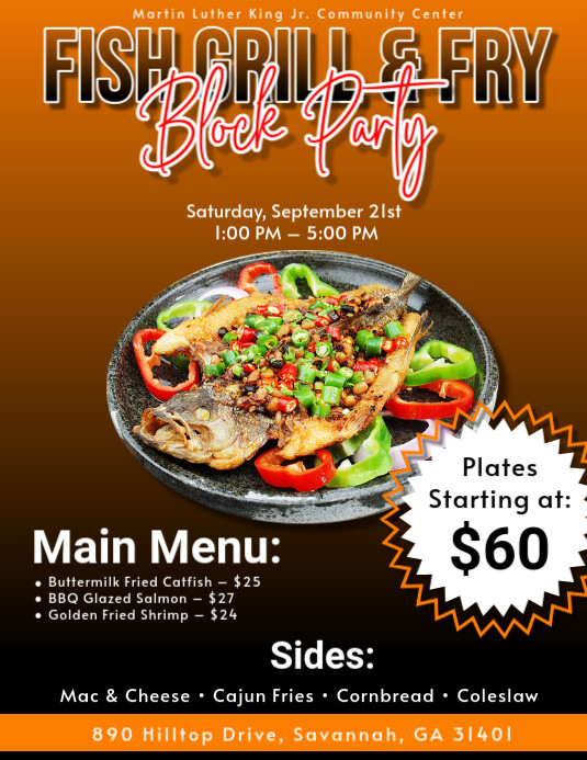 Orange Maximalist Fish Fry Flyer (us Letter) Template | PosterMyWall