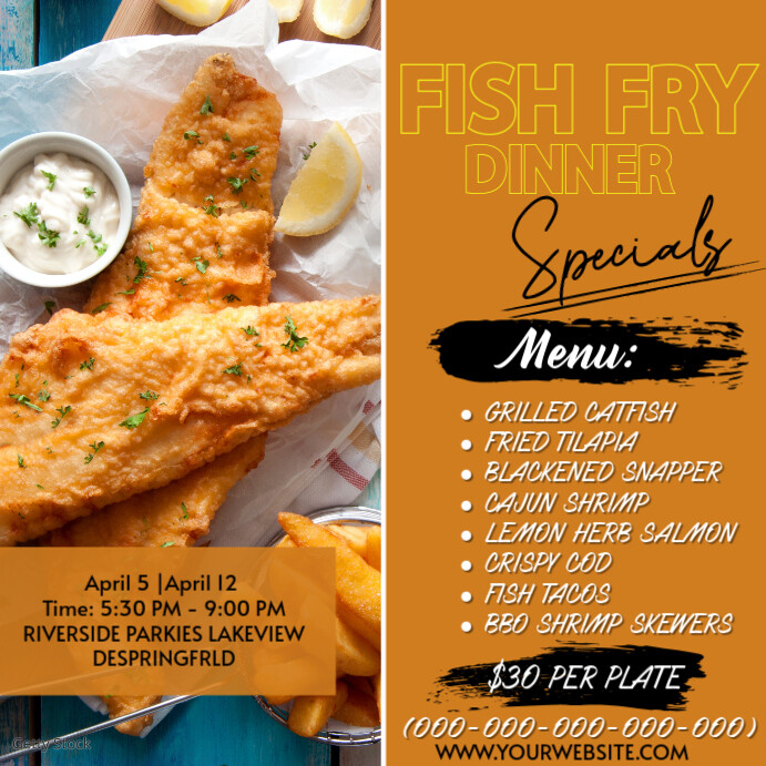 Orange Maximalist Fish Fry Flyer , Sea Food Flyer  And Birthday Instagram Post Wpis na Instagrama template