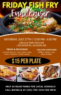 Orange Maximalist Fish Fry Flyer Tabloid template