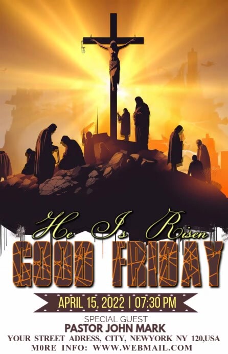Orange Maximalist Good Friday Church Prayer Half Page Wide Halfbladsy Breed template