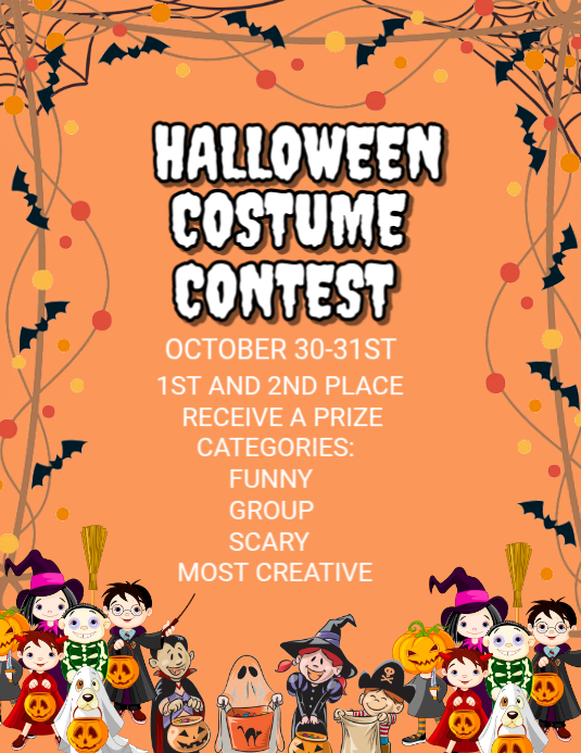 Orange Maximalist Halloween Costume Contest Flyer (us Letter) Template ...