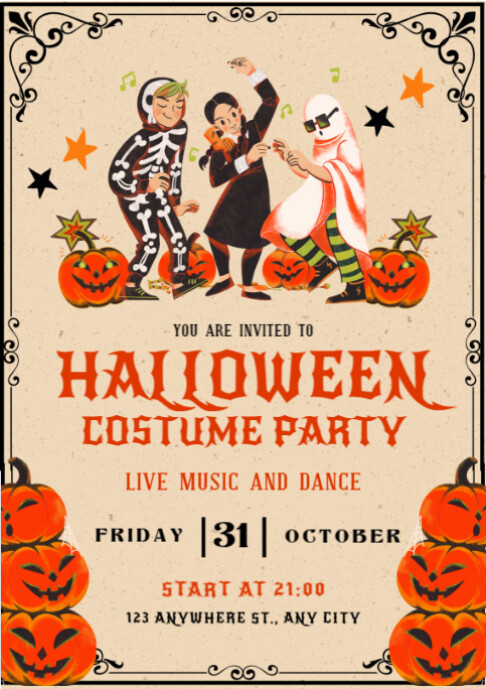 Copy of Orange Maximalist Halloween Costume Party A2 | PosterMyWall