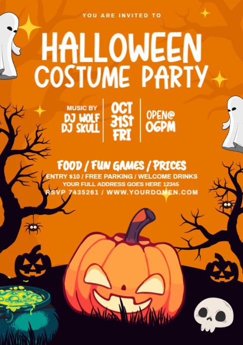 Orange Maximalist Halloween Costume Party A4 Template | PosterMyWall