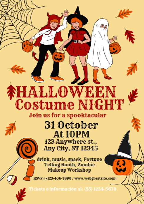Orange Maximalist Halloween Costume Party A4 Template | PosterMyWall