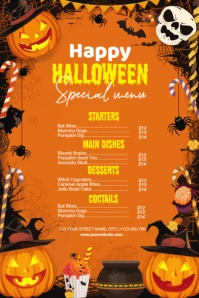 Orange Maximalist  Halloween Food Menu Template Pinterest Graphic