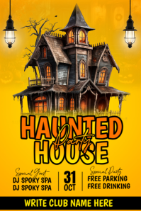 Orange Maximalist Halloween Haunted House Party Poster template