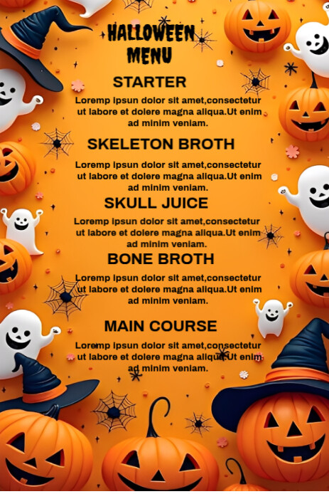 Orange Maximalist Halloween Menu Pinterest Graphic Template | PosterMyWall