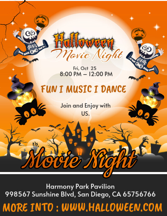 Orange Maximalist Halloween Movie Night Flyer (us Letter) Pamflet (VSA Brief) template