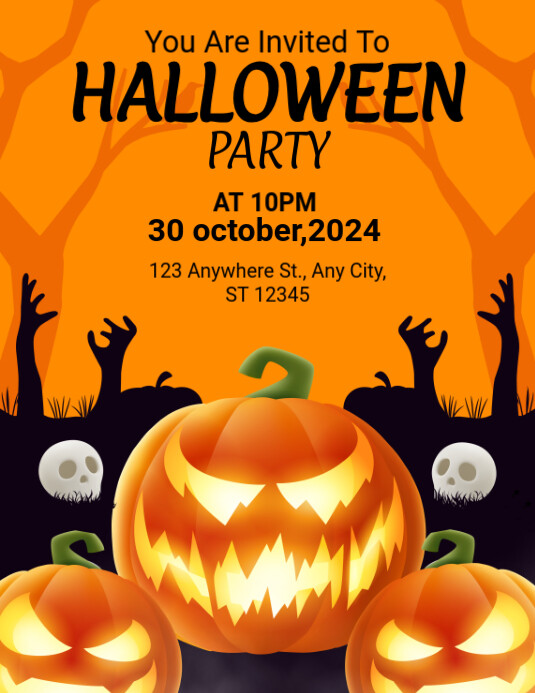 Orange Maximalist Halloween Party Flyer (us Template | PosterMyWall