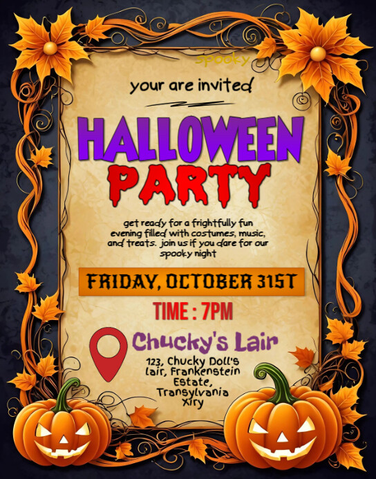 Plantilla de Orange Maximalist Halloween Party Invitation Poster ...