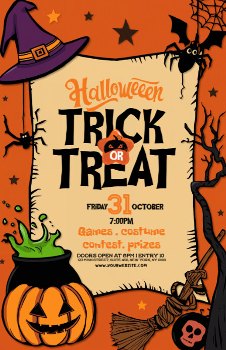 Orange Maximalist Halloween Trick Or Treat Design Template Tabloid ...